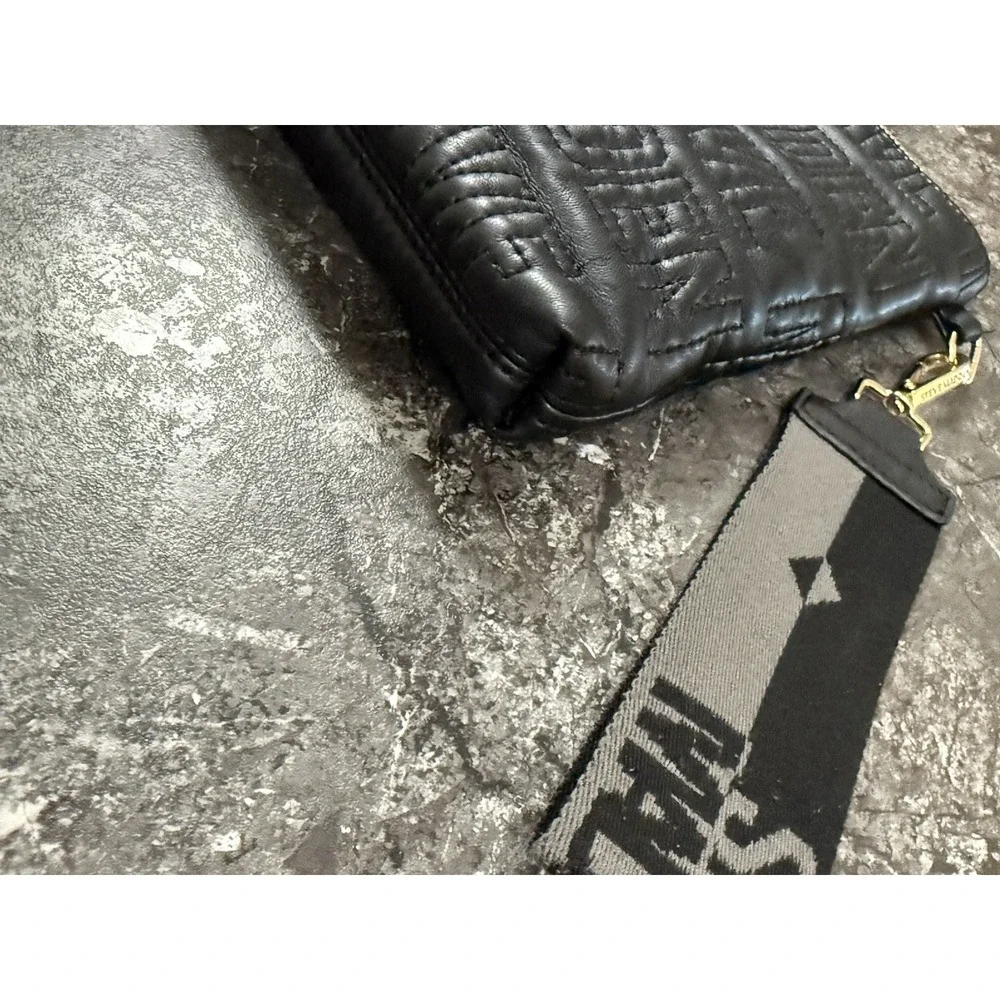Steve Madden Black Embossed Logo Large Wristlet Clutch Bag